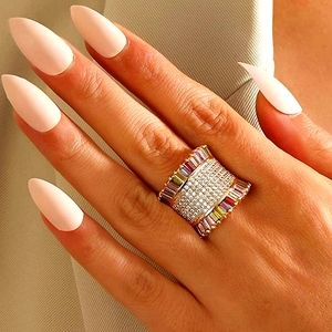 14K Gold Stunning Huge Micro Pavé Multicolor Rainbow Gemstone Ring 💍 ♥️